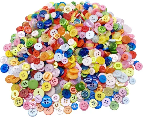 Miniatura 6 de 1000 botones, botones redondos de varios tamaños para coser bricolaje, pintura manual de botones para niños, colores mezclados