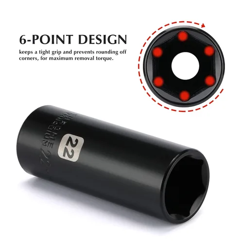 Miniatura 4 de EMENTOL Juego de llaves de vaso de impacto profundo de 1/2", métricas, 6 puntos, CR-V, 14 piezas de 1/2 pulgada Dr. Deep Socket Set, 0.394 in