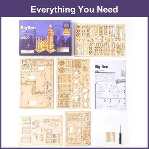 Miniatura 9 de Rowood Rompecabezas 3D para adultos, kit de modelo de madera para manualidades para adultos, regalos para mayores de 14 años, Big Ben
