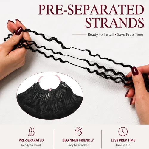 Miniatura 4 de Pelo rizado birmano de ganchillo rizado de plumas de ganchillo cabello humano negro natural negro 14 pulgadas