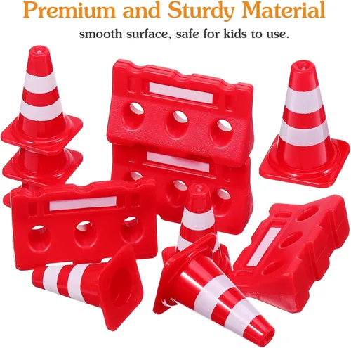 Miniatura 9 de TOYANDONA Mini conos de tráfico y cercas con 12 conos de tráfico y barricadas, juguetes educativos para que los niños aprendan reglas, juguete