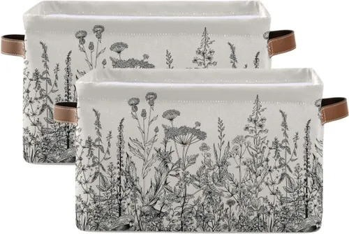 Miniatura 13 de Blueangle Cesta de almacenamiento rectangular de flores blancas y negras, 15 x 11 x 9.5 pulgadas, cesta organizadora plegable para decoración