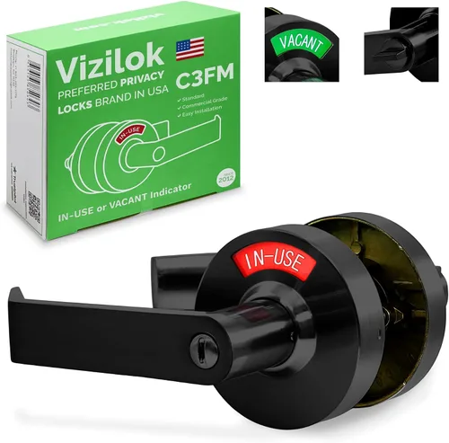 Miniatura 10 de VIZILOK Cerradura de puerta comercial para privacidad del baño, seguridad, cerradura indicadora estándar en cromo satinado, grado ANSi 2, perfecta