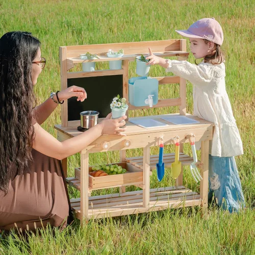 Miniatura 7 de ROBUD Cocina de Barro para Niños al Aire Libre, Cocina de Madera para Jugar al Aire Libre, Cocina de Barro para Niños con Fregadero y Grifo