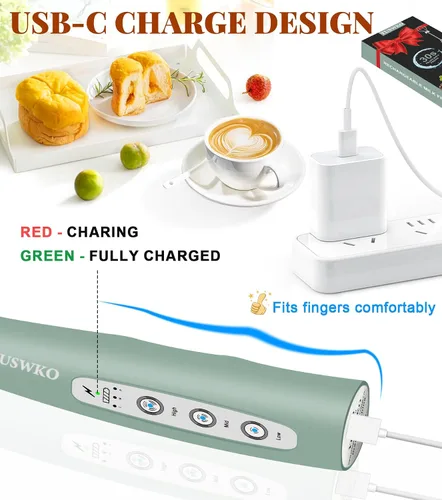 Miniatura 4 de YUSWKO Espumador de leche de mano para café, mezclador de bebidas recargable con 3 cabezales, 3 velocidades, batidor eléctrico de café, regalo