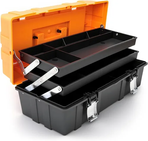 Torin Caja de herramientas de plástico de 17 pulgadas, caja de herramientas portátil organizadora de almacenamiento multifunción de 3 niveles,