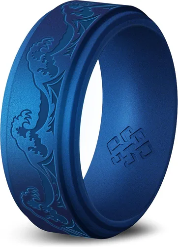 Miniatura 23 de Knot Theory Anillo de silicona para hombre, grabado de montaña, ondas, bosque, ancho de banda de 0.315 pulgadas, transpirable, ajuste cómodo