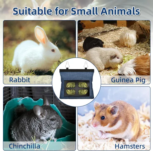 Miniatura 7 de Bolsa de alimentación de heno para conejos, bolsa de alimentación colgante de heno para chinchilla, hámster, conejo, animal pequeño, mascota