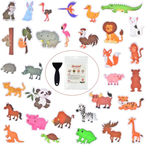 Secopad Calcomanías antideslizantes para bañera, 32 unidades adhesivas de animales infantiles antideslizantes para ducha y bañera con raspador