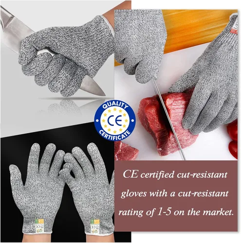 Miniatura 5 de MYBMHTNB Juego de cuchillos para ostras de acero inoxidable de 2 piezas y 2 pares de guantes resistentes a cortes de nivel 5, cuchillos para ostras