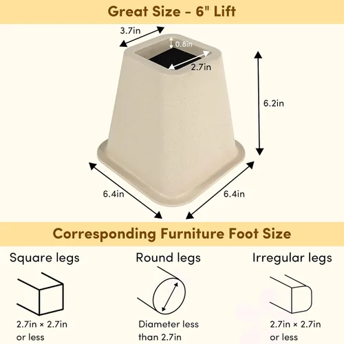 Miniatura 2 de DEDU Elevadores de cama de 6 pulgadas, resistentes, paquete de 4, elevadores de muebles para sofás de gran tamaño, elevadores de sofá