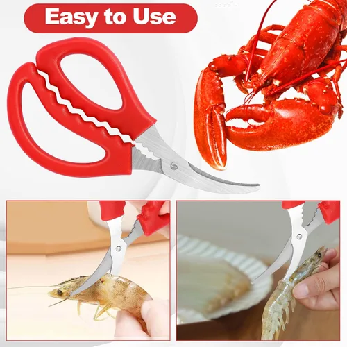 Miniatura 4 de Tijeras de mariscos - Tijeras de cangrejo, camarón, langosta en acero inoxidable (rojo)