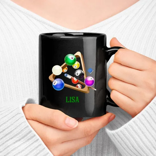 Miniatura 3 de Taza de billar personalizada, taza de café de billar, taza deportiva personalizada, regalo para los amantes del billar, taza de té negro de 11