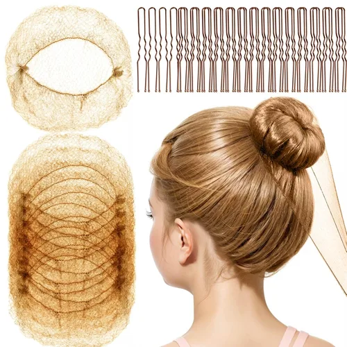 Miniatura 8 de FANDAMEI Red de pelo de 30 cm para niños, 20 redes de pelo invisibles con 40 horquillas en forma de U, redes de pelo para moños, redes de pelo