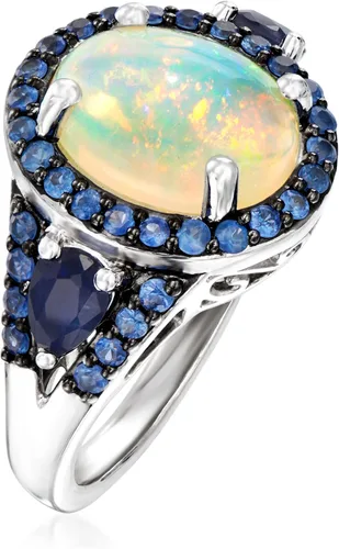 Miniatura 3 de Ross-Simons Opal and 1.30 ct. t.w. Sapphire Ring in Sterling Silver