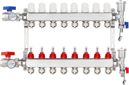 Miniatura 9 de Colector de calor radiante PEX de 2 ramas, colector de tubos PEX de 1/2 pulgada, kit de colector de calor de piso de acero inoxidable 304
