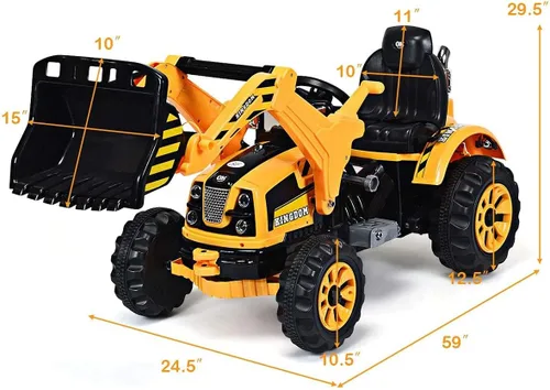 Miniatura 6 de GLACER Excavadora para montar, excavadora a batería de 12 V con 2 velocidades, hacia adelante y atrás, cubo de carga frontal, bocina, cinturón