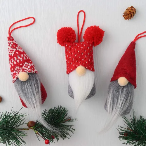Miniatura 2 de D-FantiX Juego de 6 adornos de Navidad de gnomo, hechos a mano, gnomos suecos Tomte, adornos decorativos de felpa para colgar en el árbol