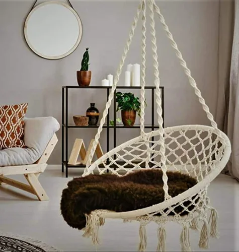 Miniatura 5 de Namaste - Silla colgante de macramé, silla hamaca tejida de algodón para interiores y exteriores, color beige, capacidad de 265 libras, incluye kit
