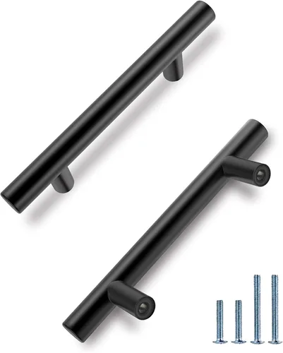 Miniatura 11 de HBL' - Paquete de 5 jaladeras de acero inoxidable para cocina, con 3 pulgadas de distancia entre los agujeros, color negro mate, para gabinetes