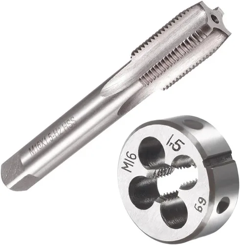 M16 X 1.5 Métrico Grifo y Troquel Set M16 X 0.059 in HSS Recto Estriado Máquina Rosca Mano Derecha Tornillo Macho y Troquel de Roscado Redondo