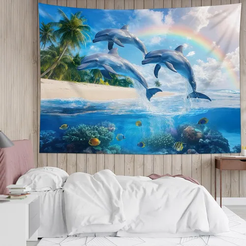 Miniatura 43 de LB Tapiz de hongos para colgar en la pared, luna y estrella en beige, tapiz de pared para dormitorio, estética de planta verde, arte de pared
