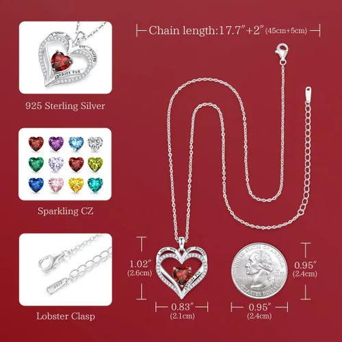 Miniatura 53 de CDE Collares de piedra natal para mujer, plata de ley 925, collar con colgante de corazón para siempre, Navidad, cumpleaños, aniversario, día de San