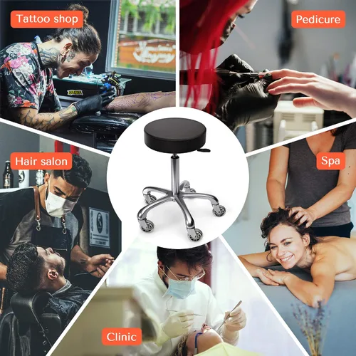 Miniatura 8 de TASALON Taburete con ruedas - Taburete ajustable con ruedas - Banco de trabajo giratorio suave - Silla de escritorio para cocina, salón, spa