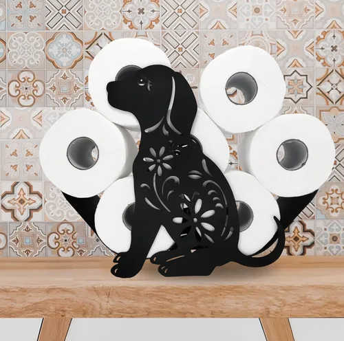 Miniatura 2 de Soporte de papel higiénico de metal negro para perros, soporte decorativo de papel higiénico, divertido organizador de papel higiénico independiente