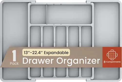 Miniatura 10 de Organizador de cajones de utensilios expandible negro, 1 paquete, ajustable de 13 a 22.4 pulgadas, organizador de cubiertos de 5 compartimentos