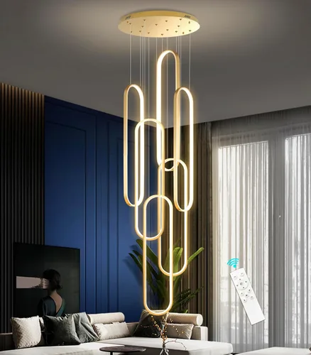 Miniatura 16 de Candelabros LED modernos para entrada de vestíbulo, techo alto, lámparas de escalera largas, regulables, montaje empotrado, alto recibidor, Negro