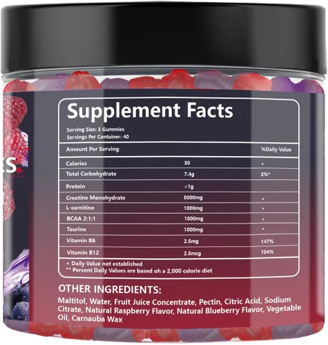 Miniatura 8 de Gomitas de monohidrato de creatina de 5000 mg para hombres y mujeres, gomita de creatina con taurina BCAA para apoyo energético y fuerza muscular