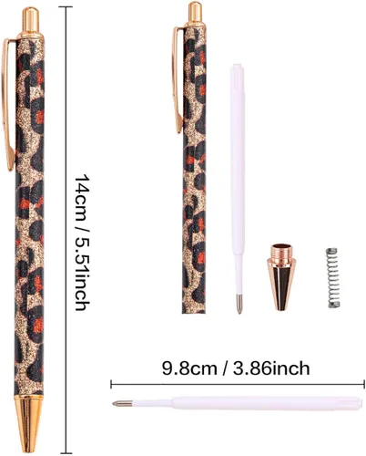Miniatura 8 de PASISIBICK 8 bolígrafos de escritura de leopardo femenino, bonitos bolígrafos con purpurina, tinta negra, punta media de 0.039 pulgadas