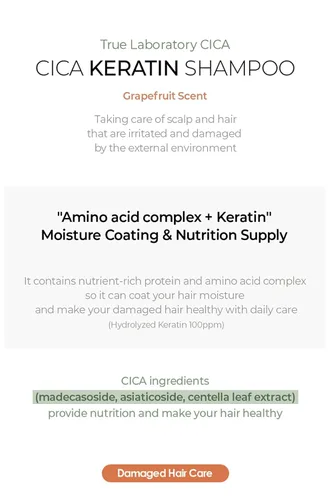 Miniatura 5 de TheMogan True.LAB Champú de queratina Cica 9.6 fl oz - Fórmula calmante y fortalecedora con centella asiática, queratina y aceites naturales para un