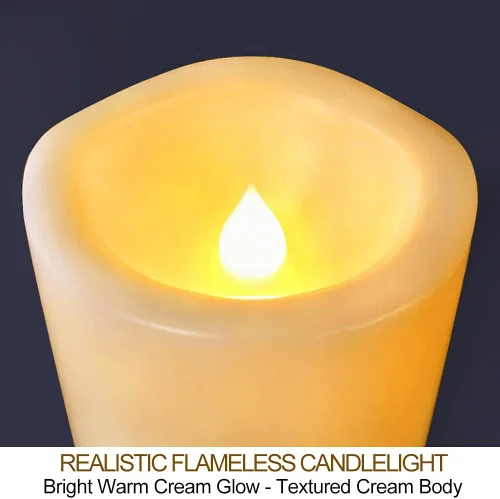 Miniatura 5 de Juego de 4 velas LED de pilar para exteriores, IP65, impermeables, 3 x 4, 3 x 5, 3 x 6, 3 x 7, color crema, velas de pilar que funcionan