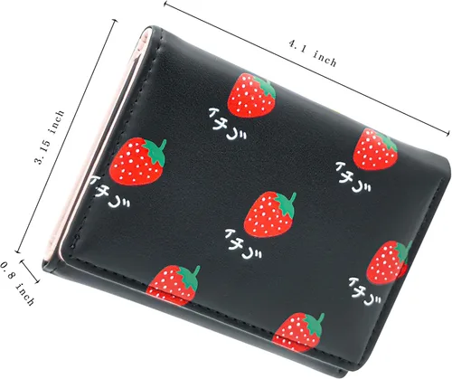 Miniatura 2 de VEELAM Billetera pequeña triple, fresa negra, Casual