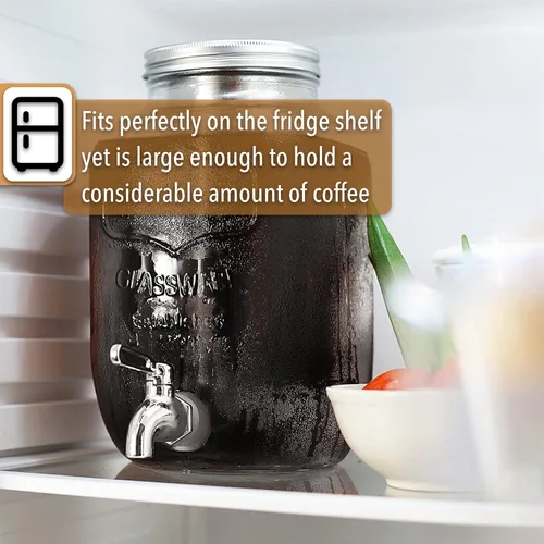 Miniatura 6 de BTAT - Cafetera de café frío de 1 galón, jarra de vidrio grueso con filtro de acero inoxidable, tapa y espiga, cafetera de café helado y té solar