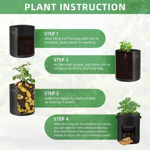 Miniatura 6 de LITLANDSTAR Paquete de 6 bolsas de cultivo de papas de 7 galones, tela no tejida resistente, bolsa de plantación de jardín, contenedor de plantas