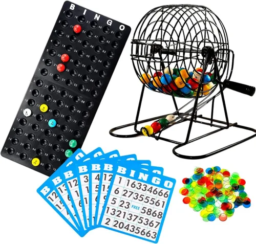 Miniatura 6 de Juego de Bingo Deluxe Regal para Adultos y Niños - Incluye Jaula de Rueda de 8 Pulgadas, 75 Bolas, Tablero Principal, 50 Tarjetas y Fichas Coloridas
