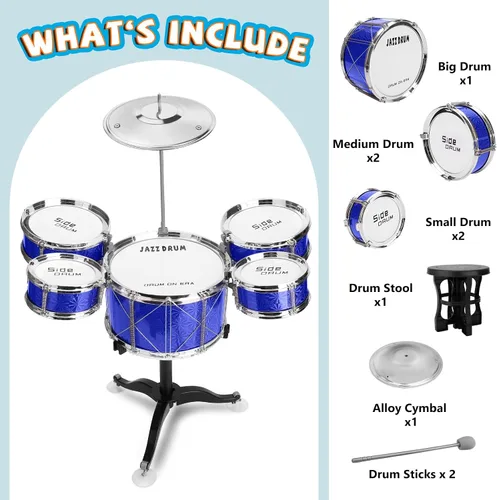 Miniatura 6 de Batería para Niños Pequeños Kit de Batería de Jazz de 8 Piezas - Instrumentos Musicales de Percusión Educativos Conjunto de Juego Regalo de Navidad