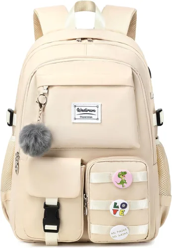 Miniatura 2 de Wadirum Conjunto de mochila casual para mujer, conjunto de mochila escolar para niña, lindo portátil Ruaksack, Beige, Mochilas de mochila