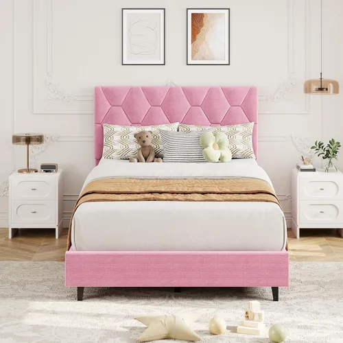 Miniatura 10 de GAOMON Base de cama individual XL beige con cabecera tapizada, base de cama de plataforma resistente con listones de madera fuertes, no necesita