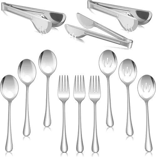 Miniatura 8 de Herogo Juego de 6 utensilios de acero inoxidable para servir, incluye cucharas, cucharas ranuradas, tenedores, juego de anfitriona de metal