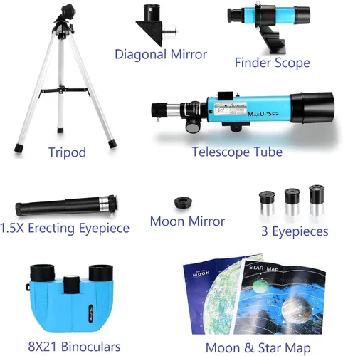 Miniatura 6 de Telescopio lunar para niños y principiantes de astronomía, telescopio refractor con buscador de alcance y 3 oculares, telescopio de viaje