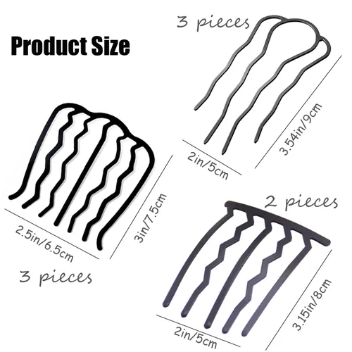 Miniatura 4 de 8 Piezas Peines Laterales para el Cabello, Clips de Horquilla de Metal, Horquillas para el Cabello para Moños, Peinados Recogidos, Palillos de Negro