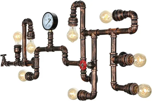 Miniatura 3 de LITFAD Aplique de pared industrial vintage de 47 pulgadas, multiluces, lámpara de pared con 8 luces y tubo de agua, estilo barra de agua, lámpara