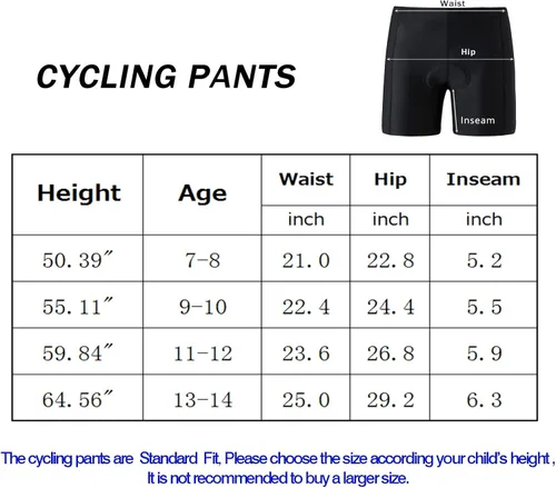 Miniatura 5 de KID1234 Pantalones de ciclismo para niños, pantalones cortos acolchados 3D, pantalones cortos de ciclismo para niñas, pantalones cortos negros