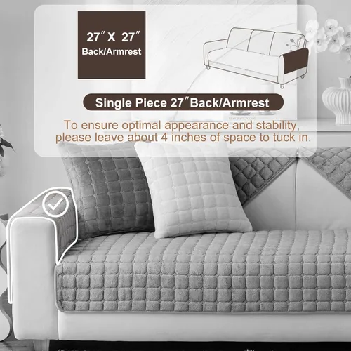 Miniatura 2 de Funda de Sofá de Terciopelo Lavable para Mascotas Perros, Fundas Antideslizantes para Sofá Seccional de 3 Cojines, Funda para Brazo de Sofá