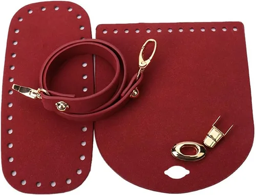 Miniatura 4 de Juego de 3 piezas para hacer bolsas de bricolaje, parte inferior de bolsa, correa de bolsa y cubierta de solapa para bolsa, de piel sintética Caqui