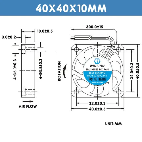 Miniatura 2 de WINSINN Ventilador USB de 1.575 in y 5 V – Rodamiento de bolas dual de 5000 RPM Reemplazo del ventilador de refrigeración para PC/CCTV/Banco